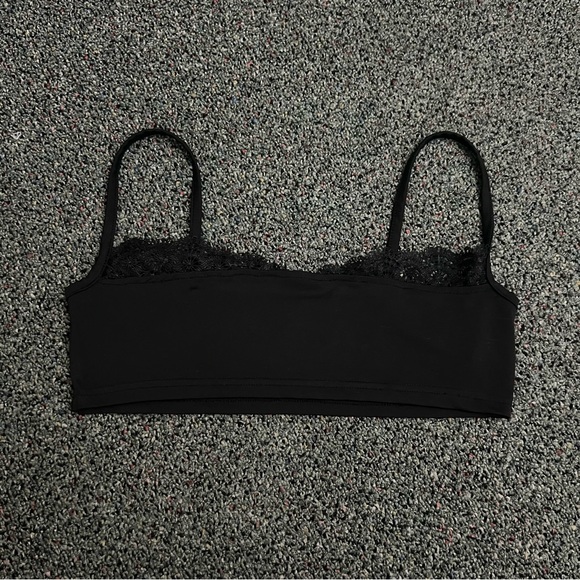 SHEIN Black Bra Basic Bralette Lace Peak-A-Boo Trim Top Shirt Adjustable Strap - Picture 7 of 15
